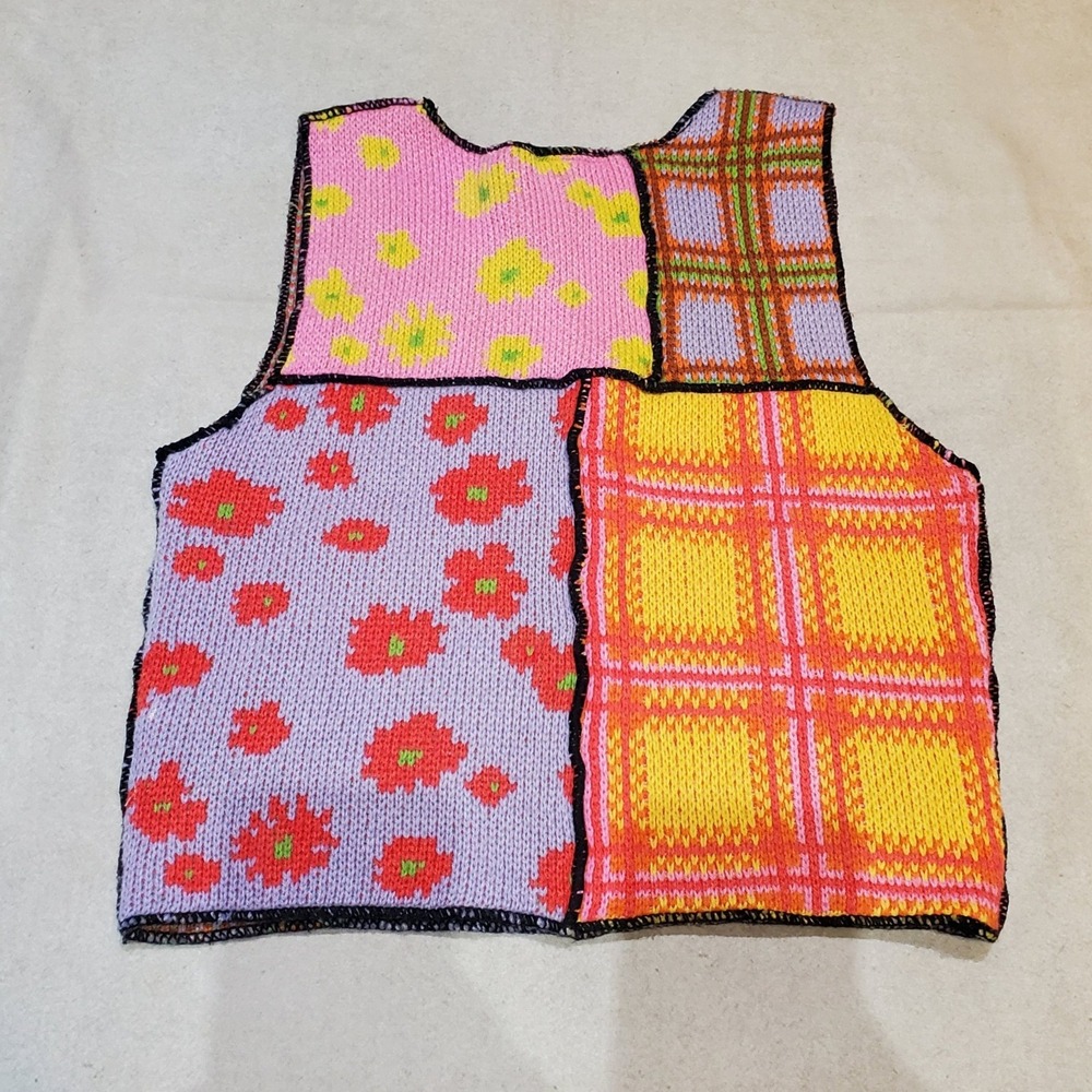 The Ragged Priest Cropped Shrunken Patch Work Knit Tank Top Sweater Vest M - Picture 2 of 6